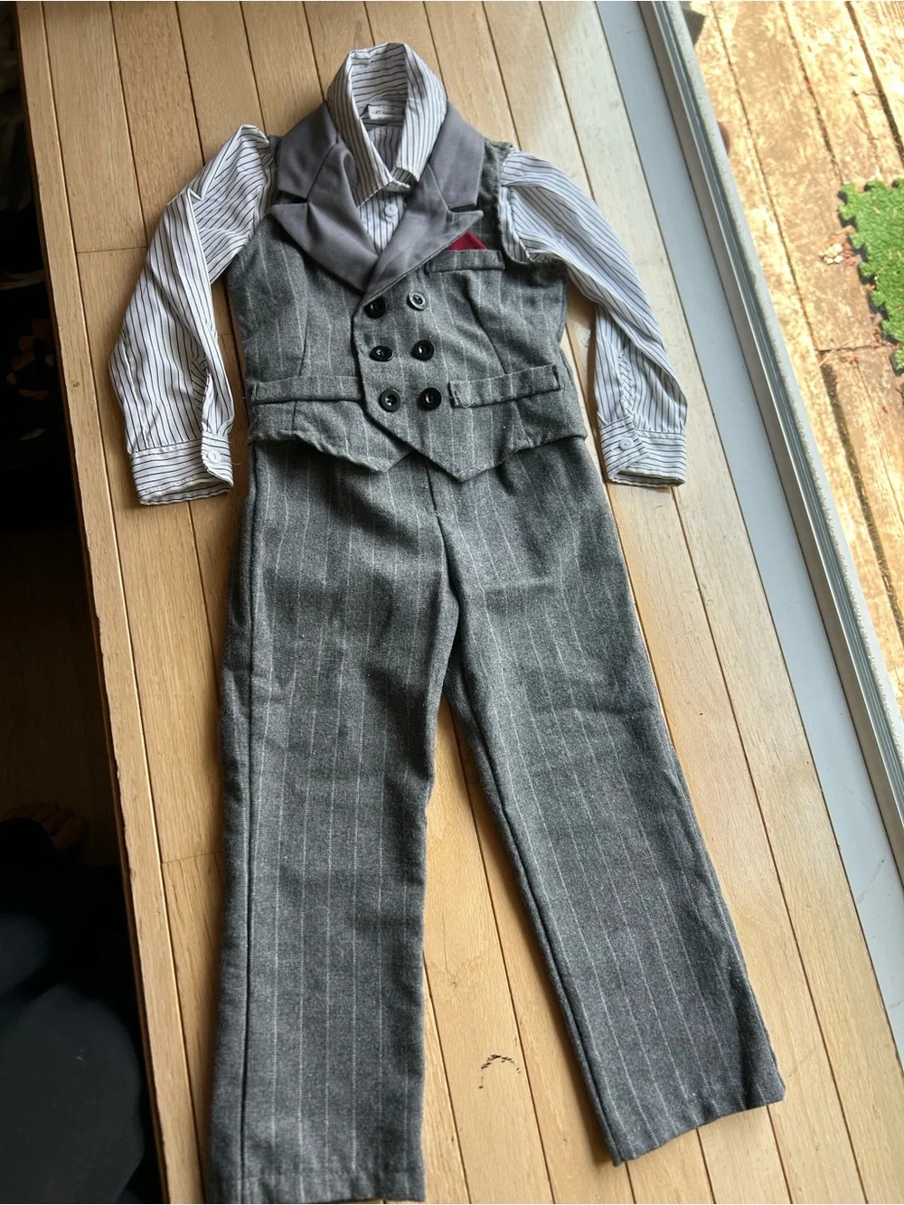 Classic Gray Pinstripe Boys' Costume Suit with Striped Shirt (4T)